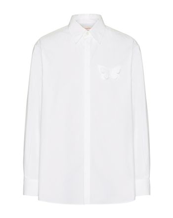 Valentino Women's Butterfly Embroidered Cotton Poplin Shirt White